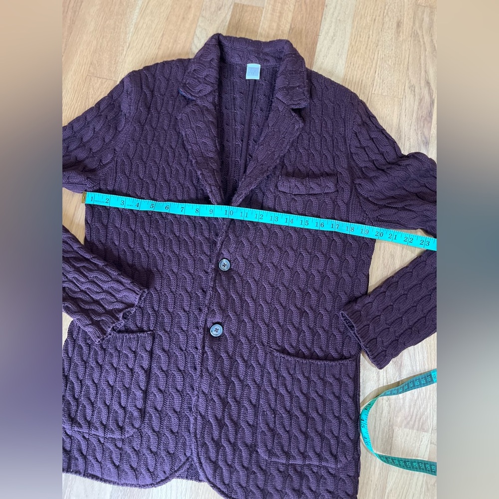 Eleventy Cable Knit Cardigan Sweater/Blazer Made in Italy Burgundy - Picture 5 of 11
